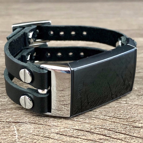 Double Strap Black Leather Charge 4 Bracelet - Picture 1 of 8